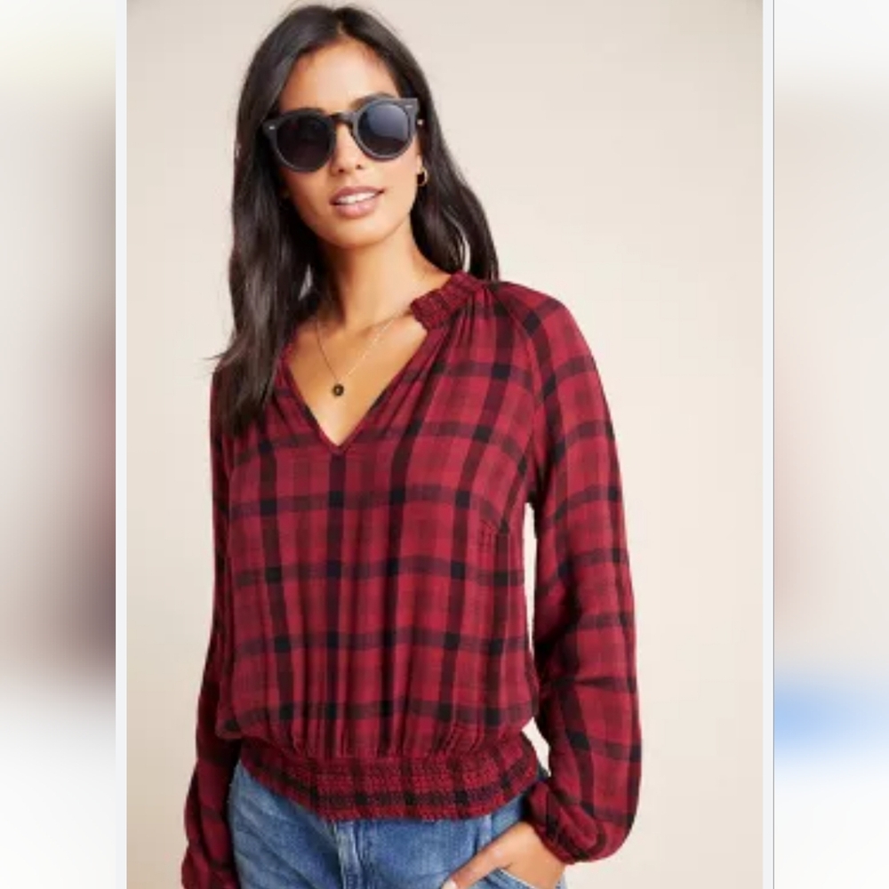 Anthropologie Cloth & Stone Sara plaid top